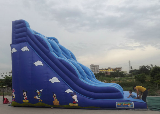 Inflatable उछालभरी कैसल स्लाइड के साथ ब्लू रंग कार्टून वर्ण मुद्रित