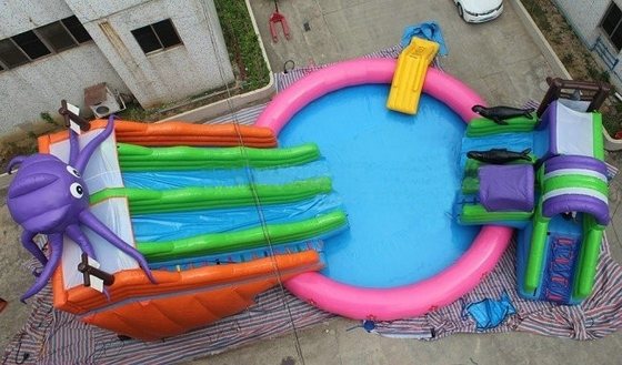 पूल जल स्लाइड के साथ अनुकूलित बाहरी पीवीसी Inflatable पानी पार्क OEM
